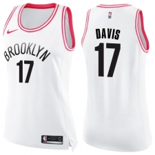 Women's Nike Brooklyn Nets #17 Ed Davis Swingman White Pink Fashion NBA Jersey