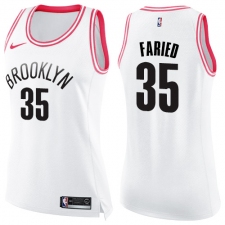 Women's Nike Brooklyn Nets #35 Kenneth Faried Swingman White Pink Fashion NBA Jersey