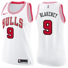 Women's Nike Chicago Bulls #9 Antonio Blakeney Swingman White Pink Fashion NBA Jersey