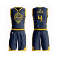 Men's Golden State Warriors #4 Quinn Cook Swingman Navy Blue Basketball Suit 2019 Basketball Finals Bound Jersey - City Edition