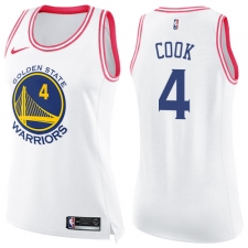 Women's Nike Golden State Warriors #4 Quinn Cook Swingman White Pink Fashion NBA Jersey