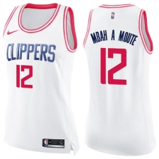 Women's Nike Los Angeles Clippers #12 Luc Mbah a Moute Swingman White Pink Fashion NBA Jersey