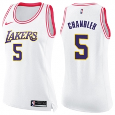 Women's Nike Los Angeles Lakers #5 Tyson Chandler Swingman White Pink Fashion NBA Jersey
