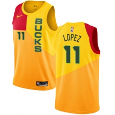 Men's Nike Milwaukee Bucks #11 Brook Lopez Swingman Yellow NBA Jersey - City Edition