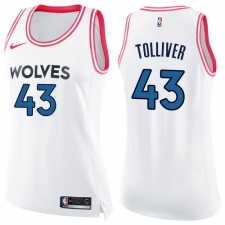 Women's Nike Minnesota Timberwolves #43 Anthony Tolliver Swingman White   Pink Fashion NBA Jersey