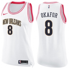 Women's Nike New Orleans Pelicans #8 Jahlil Okafor Swingman White Pink Fashion NBA Jersey