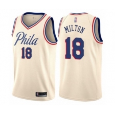 Men's Philadelphia 76ers #18 Shake Milton Authentic Cream Basketball Jersey - City Edition