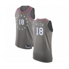 Men's Philadelphia 76ers #18 Shake Milton Authentic Gray Basketball Jersey - City Edition