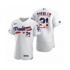 Men's Walker Buehler #21 Los Angeles Dodgers White 2020 Stars & Stripes 4th of July Jersey