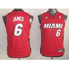 Youth NBA Miami Heat #6 LeBron James Red Stitched Jersey