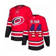 Men's Adidas Carolina Hurricanes #44 Calvin De Haan Authentic Red USA Flag Fashion NHL Jersey