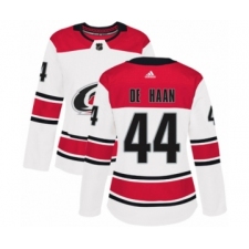 Women's Adidas Carolina Hurricanes #44 Calvin De Haan Authentic White Away NHL Jersey