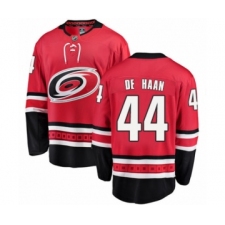 Youth Carolina Hurricanes #44 Calvin De Haan Authentic Red Home Fanatics Branded Breakaway NHL Jersey