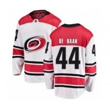 Youth Carolina Hurricanes #44 Calvin De Haan Authentic White Away Fanatics Branded Breakaway NHL Jersey