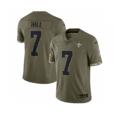 Men's New Orleans Saints #7 Taysom Hill 2022 Olive Salute To Service Limited Stitched Jersey