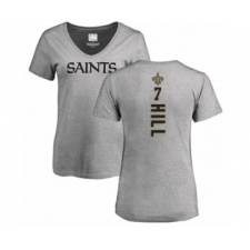 NFL Women's Nike New Orleans Saints #7 Taysom Hill Ash Backer V-Neck T-Shirt