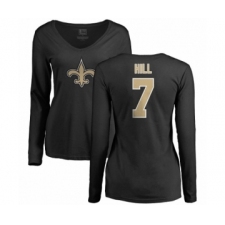 NFL Women's Nike New Orleans Saints #7 Taysom Hill Black Name & Number Logo Slim Fit Long Sleeve T-Shirt