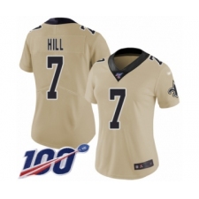 Women's New Orleans Saints #7 Taysom Hill Limited Gold Inverted Legend 100th Season Football Jersey