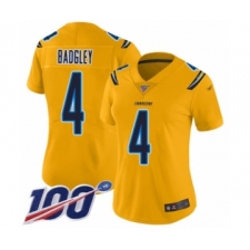 Women's Los Angeles Chargers #4 Michael Badgley Limited Gold Inverted Legend 100th Season Football Jersey