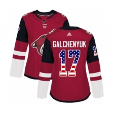 Women's Adidas Arizona Coyotes #17 Alex Galchenyuk Authentic Red USA Flag Fashion NHL Jersey