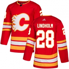 Men's Adidas Calgary Flames #28 Elias Lindholm Red Alternate Authentic Stitched NHL Jersey