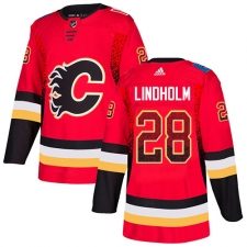 Men's Adidas Calgary Flames #28 Elias Lindholm Red Home Authentic Drift Fashion Stitched NHL Jersey