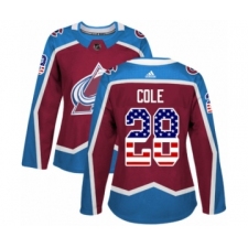 Women's Adidas Colorado Avalanche #28 Ian Cole Authentic Burgundy Red USA Flag Fashion NHL Jersey