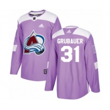 Men's Adidas Colorado Avalanche #31 Philipp Grubauer Authentic Purple Fights Cancer Practice NHL Jersey