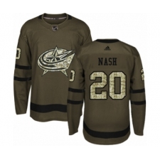 Men's Adidas Columbus Blue Jackets #20 Riley Nash Authentic Green Salute to Service NHL Jersey