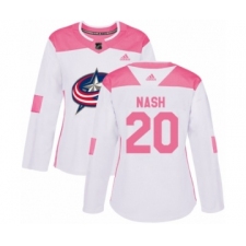 Women's Adidas Columbus Blue Jackets #20 Riley Nash Authentic White Pink Fashion NHL Jersey