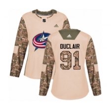 Women's Adidas Columbus Blue Jackets #91 Anthony Duclair Authentic Camo Veterans Day Practice NHL Jersey
