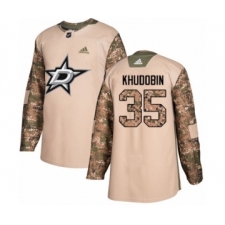 Men's Adidas Dallas Stars #35 Anton Khudobin Authentic Camo Veterans Day Practice NHL Jersey