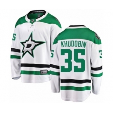 Men's Dallas Stars #35 Anton Khudobin Authentic White Away Fanatics Branded Breakaway NHL Jersey