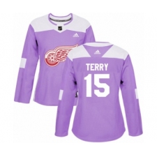 Women's Adidas Detroit Red Wings #15 Chris Terry Authentic Purple Fights Cancer Practice NHL Jersey