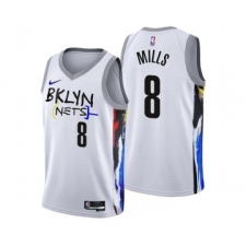 Men's Brooklyn Nets #8 Patty Mills 2022-23 White City Edition Stitched Basketball Jersey