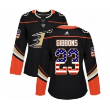 Women's Adidas Anaheim Ducks #23 Brian Gibbons Authentic Black USA Flag Fashion NHL Jersey