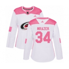 Women's Adidas Carolina Hurricanes #34 Petr Mrazek Authentic White Pink Fashion NHL Jersey