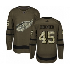 Men's Adidas Detroit Red Wings #45 Jonathan Bernier Authentic Green Salute to Service NHL Jersey