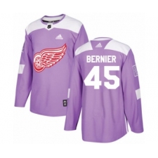 Men's Adidas Detroit Red Wings #45 Jonathan Bernier Authentic Purple Fights Cancer Practice NHL Jersey