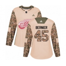 Women's Adidas Detroit Red Wings #45 Jonathan Bernier Authentic Camo Veterans Day Practice NHL Jersey