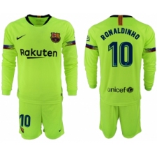 2018-19 Barcelona 10 RONALDINHO Away Long Sleeve Soccer Jersey