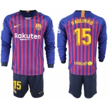 2018-19 Barcelona 15 PAULINHO Home Long Sleeve Soccer Jersey