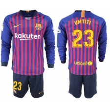 2018-19 Barcelona 23 UMTITI Home Long Sleeve Soccer Jersey