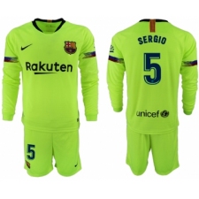 2018-19 Barcelona 5 SERGIO Away Long Sleeve Soccer Jersey