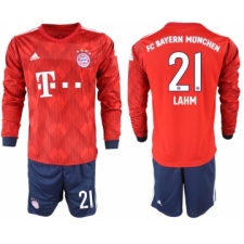 2018-19 Bayern Munich 21 LAHM Home Long Sleeve Soccer Jersey