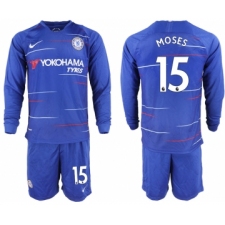 2018-19 Chelsea 15 MOSES Home Long Sleeve Soccer Jersey