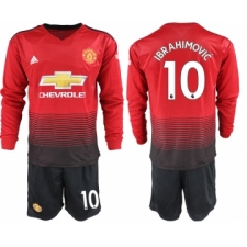 2018-19 Manchester United 10 IBRAHIMOVIC Home Long Sleeve Soccer Jersey