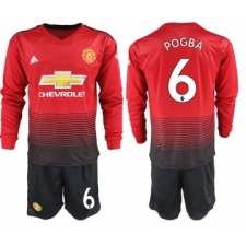 2018-19 Manchester United 6 POGBA Home Long Sleeve Soccer Jersey
