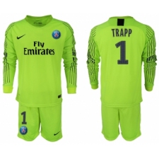 2018-19 Pari Saint-Germain Fluorescent 1 TRAPP Green Goalkeeper Long Sleeve Soccer Jersey