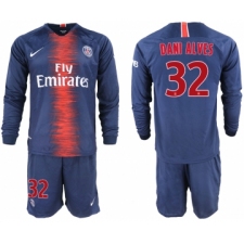 2018-19 Paris Saint-Germain 32 DANI ALVES Home Long Sleeve Soccer Jersey